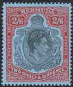 Click for more photos and details Bermuda 1952 KGVI 2sh6d Black and Carmine-Red on Pale Blue p13 Mint SG117d