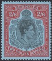 Click for more photos and details Bermuda 1952 KGVI 2sh6d Black and Carmine-Red on Pale Blue p13 Mint SG117d
