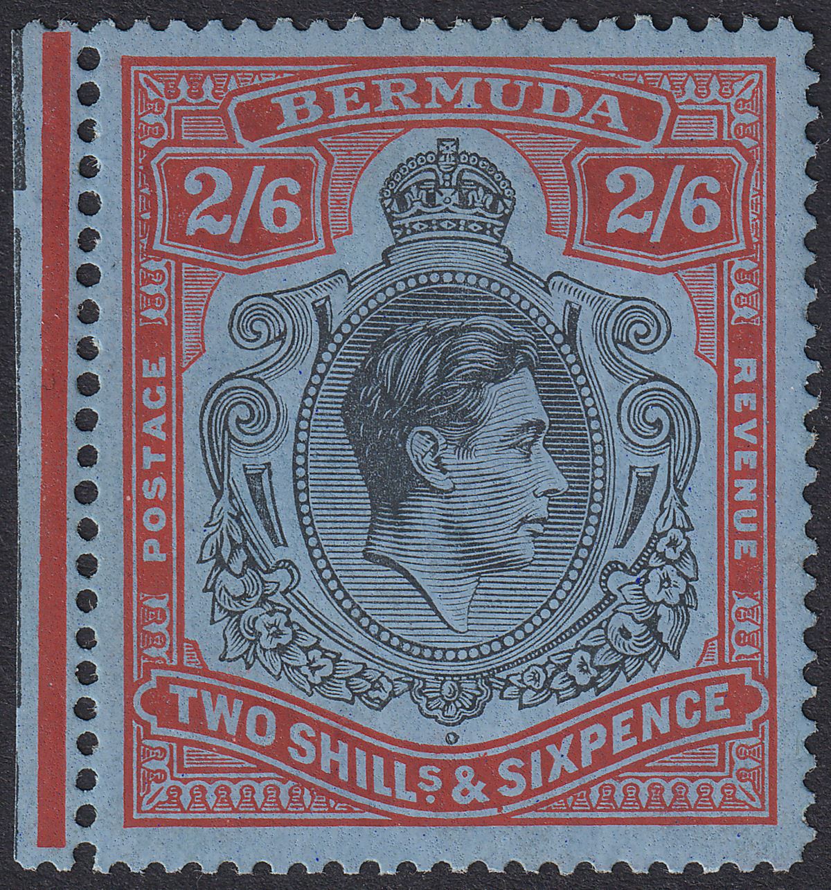 Bermuda 1941 KGVI 2sh6d Black and Red on Grey-Blue p14¼ Mint SG117a