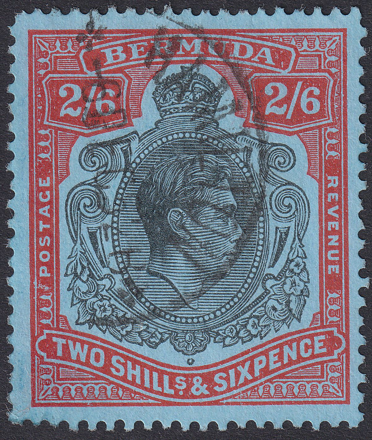 Bermuda 1952 KGVI 2sh6d Black and Carmine-Red on Pale Blue p13 Used SG117d