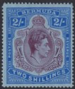 Click for more photos and details Bermuda 1941 KGVI 2sh Deep Purple and Ultramarine on Grey-Blue p14¼ Mint SG116b