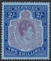 Click for more photos and details Bermuda 1944 KGVI 2sh Purple and Deep Blue on Pale Blue p14 Mint SG116d