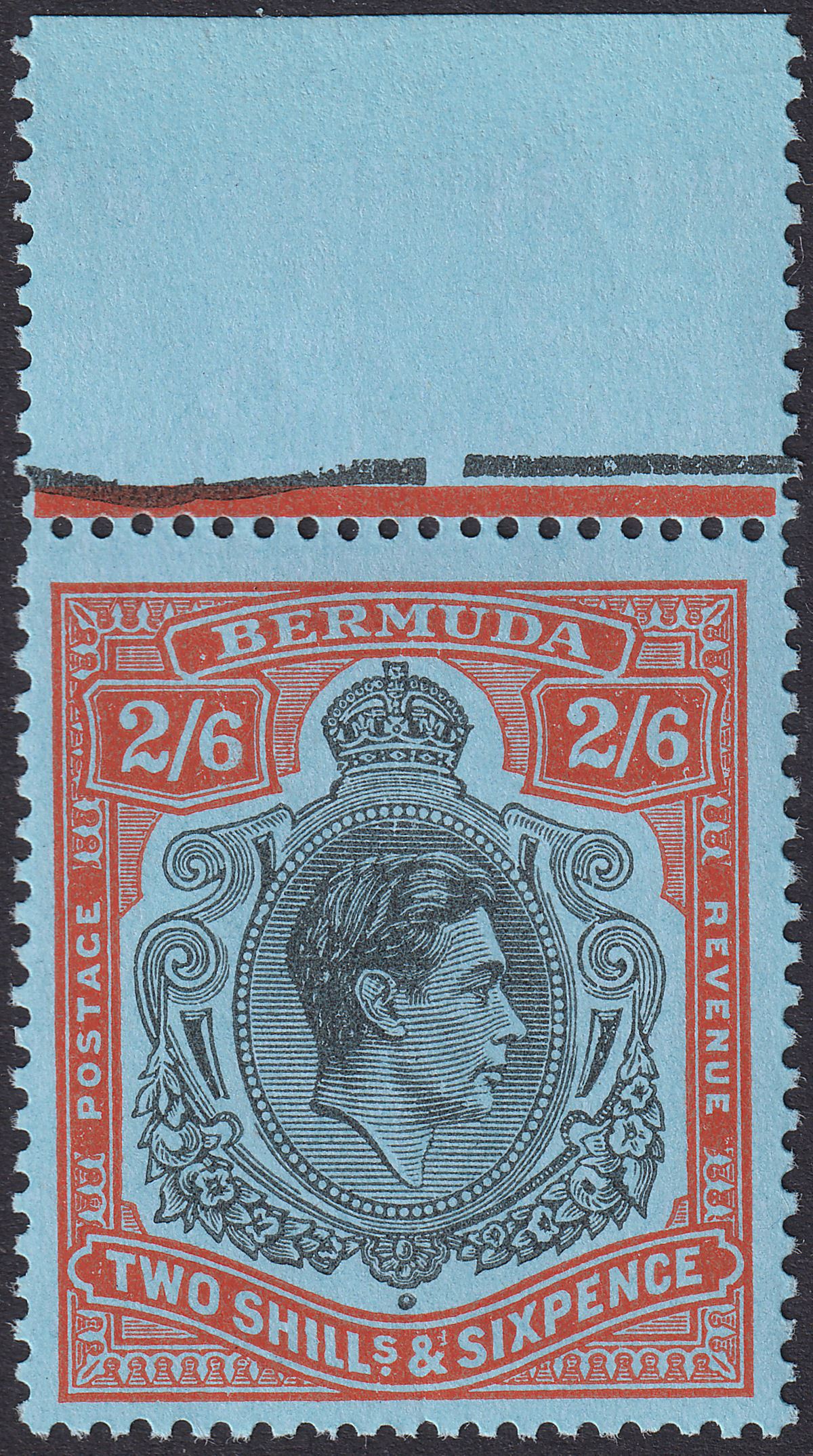 Bermuda 1950 KGVI 2sh6d Black + Orange-Red on Pale Blue p13 Mint SG117c cat £15