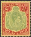 Click for more photos and details Bermuda 1939 KGVI 5sh Pale Green and Red on Yellow p14 Mint SG118a cat £350