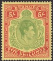 Click for more photos and details Bermuda 1949 KGVI 5sh Yellow-Green + Red on Pale Yellow p13 Mint SG118f cat £32