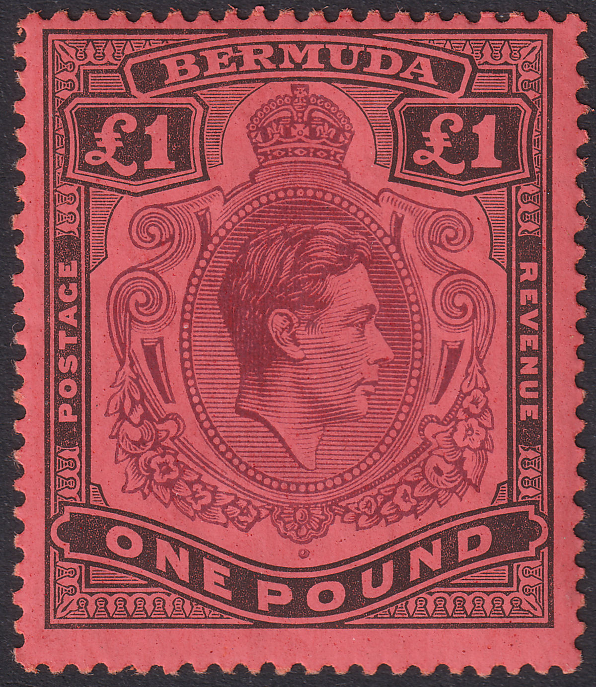 Bermuda 1937 KGVI £1 Purple + Blk on Red Variety ER Joined Mint SG121a cat £1100