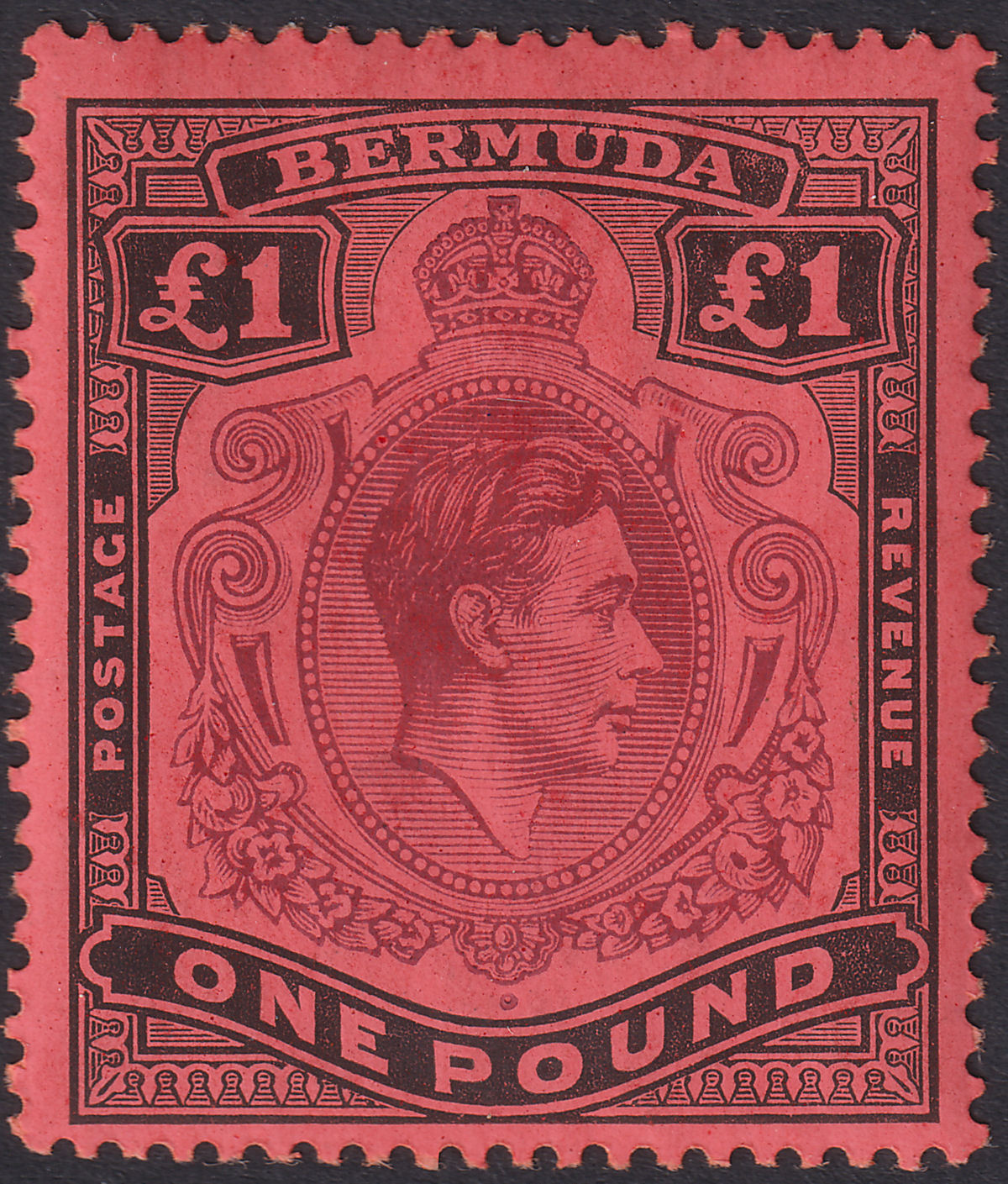 Bermuda 1937 KGVI £1 Purple and Black on Red p14 Mint SG121 cat £300