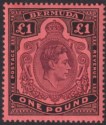 Click for more photos and details Bermuda 1946 KGVI £1 Bluish-Purple and Black on Salmon p14 Mint SG121c cat £60