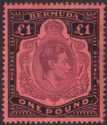 Click for more photos and details Bermuda 1945 KGVI £1 Deep Purple and Jet Black on Salmon p14 Mint SG121c cat £60