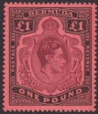 Bermuda 1943 KGVI £1 Purple and Black on Salmon p14 Mint SG121c