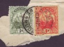 Click for more photos and details Bermuda 1920 KGV Clipper Ship 4d + ½d Crown CA Used on Piece SG49a