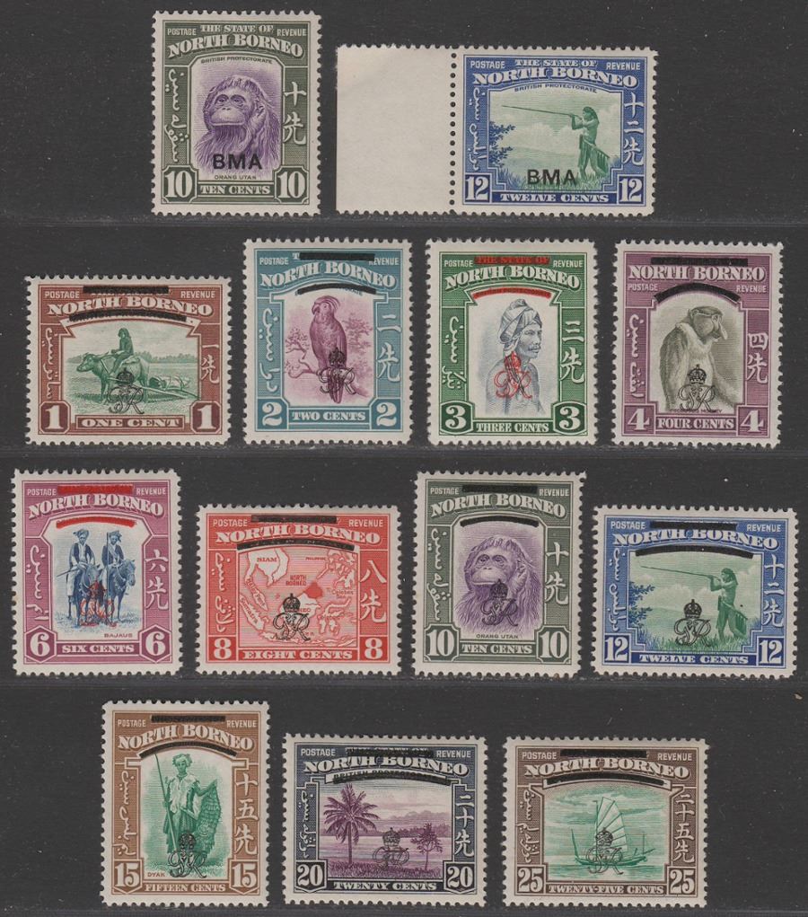 North Borneo 1947 KGVI Crown Colony Overprint Set to 25c Mint SG335-345