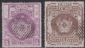 Click for more photos and details North Borneo 1889 QV $5 Bright Purple, $10 Brown CTO Used SG49-50 cat £25