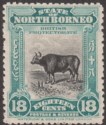 Click for more photos and details North Borneo 1909 KEVII Banteng 18c Blue-Green Mint SG175 cat £160