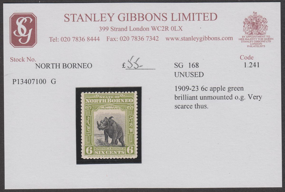North Borneo 1909 KEVII 6c Apple-Green p13½-14 UM Mint SG168 cat £50 MNH