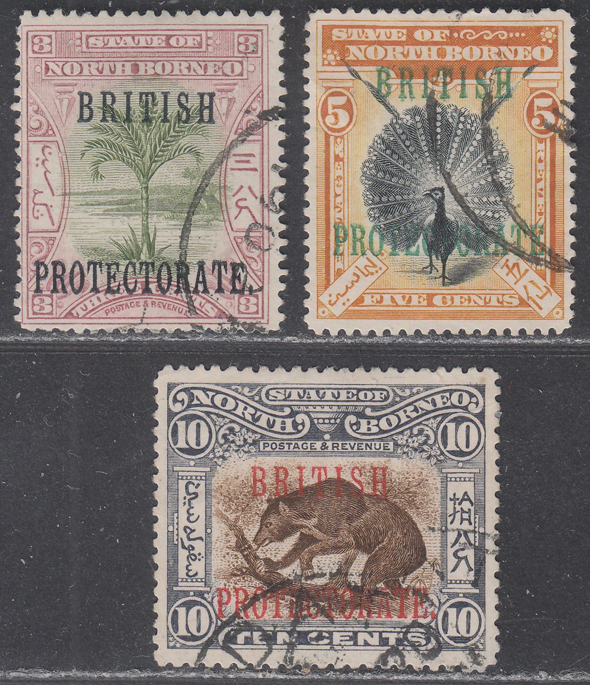 North Borneo 1901 KEVII British Protectorate Overprint 3c, 5c, 10c Used