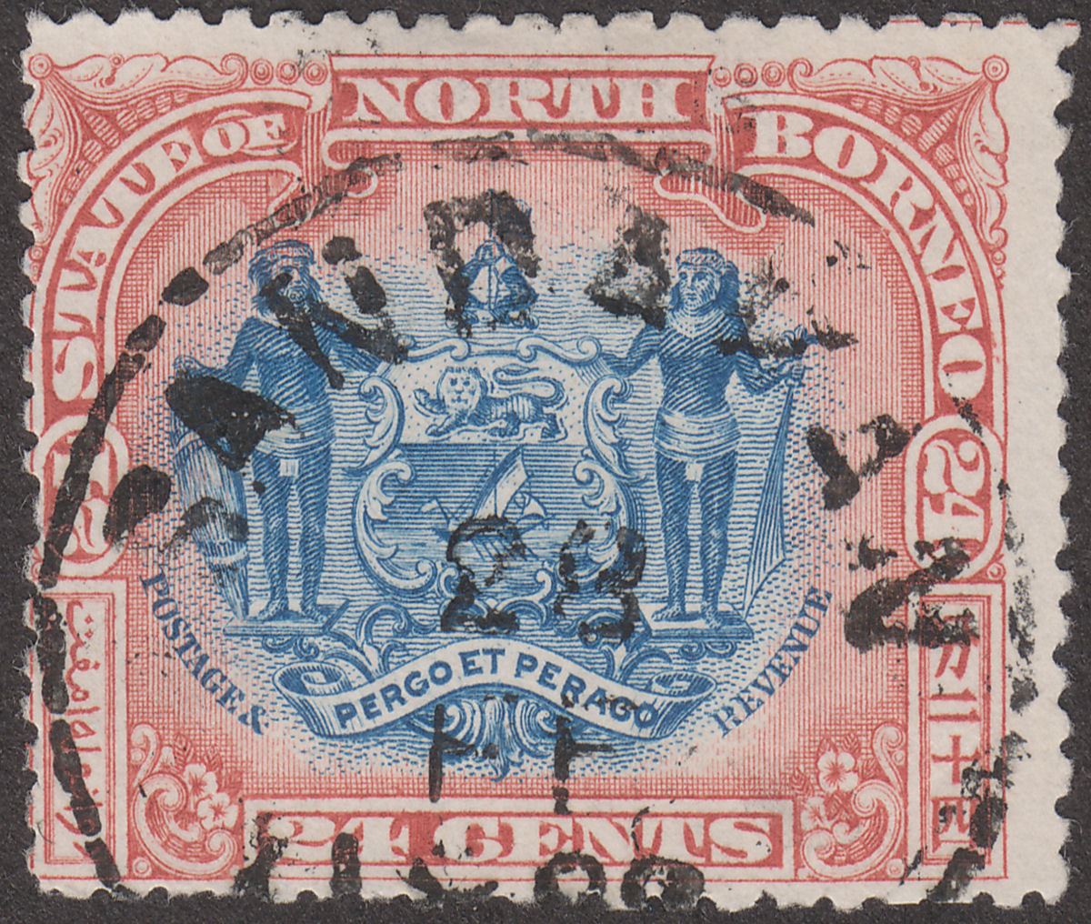 North Borneo 1897 QV Arms 24c Blue and Lake Used SG111 cat £55