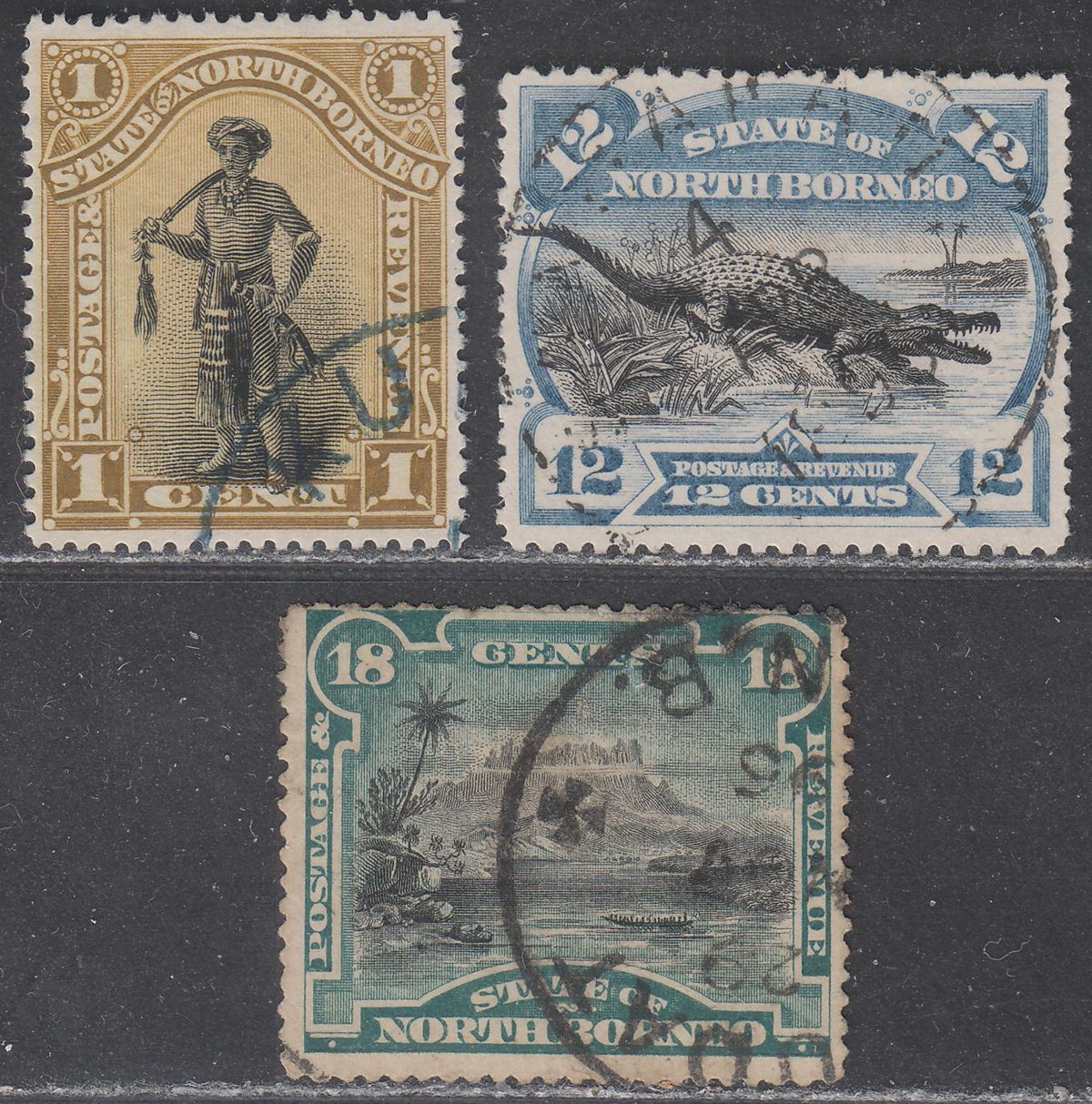 North Borneo 1894 Queen Victoria 1c, 12c, 18c Used cat £150