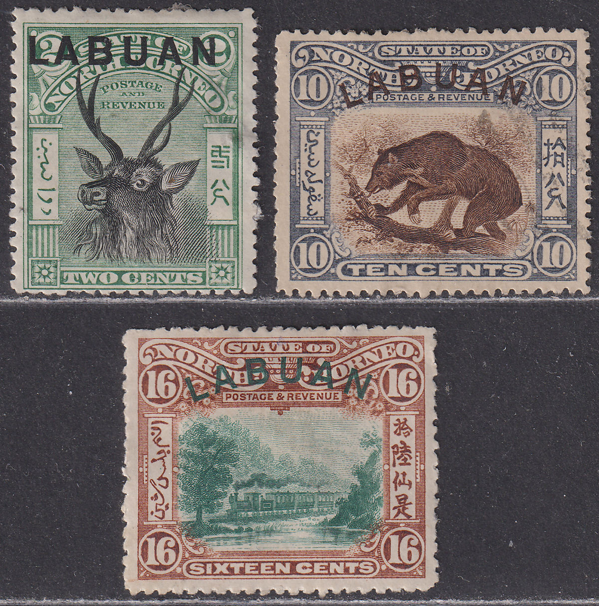 North Borneo Labuan 1900 Queen Victoria 2c, 10c, 16c Mint / Used - faults