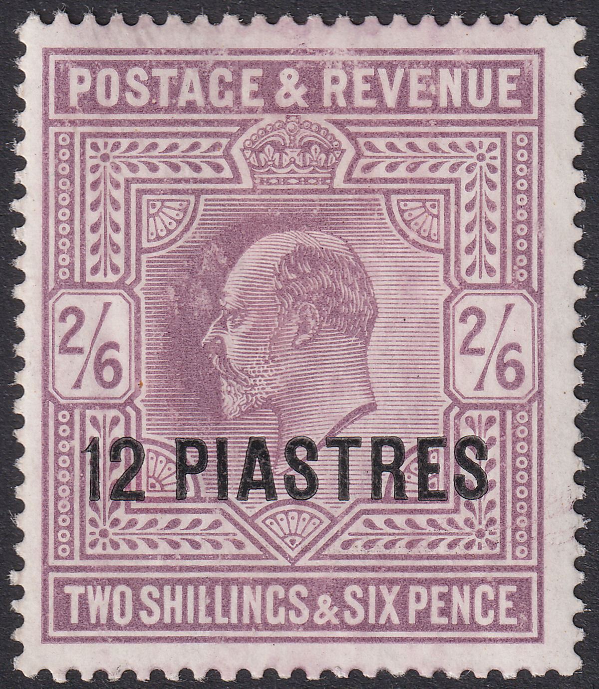 British Levant 1903 KEVII 12pi on 2sh6d Dull Purple Chalky Paper Mint SG11b c£48