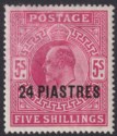 Click for more photos and details British Levant 1905 KEVII 24pi on 5sh Bright Carmine Mint SG12 c£50 SURFACE FLTS