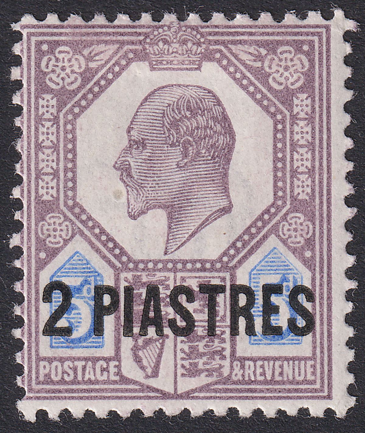 British Levant 1905 KEVII 2pi on 5d Dull Purple + Ultramarine Mint SG14