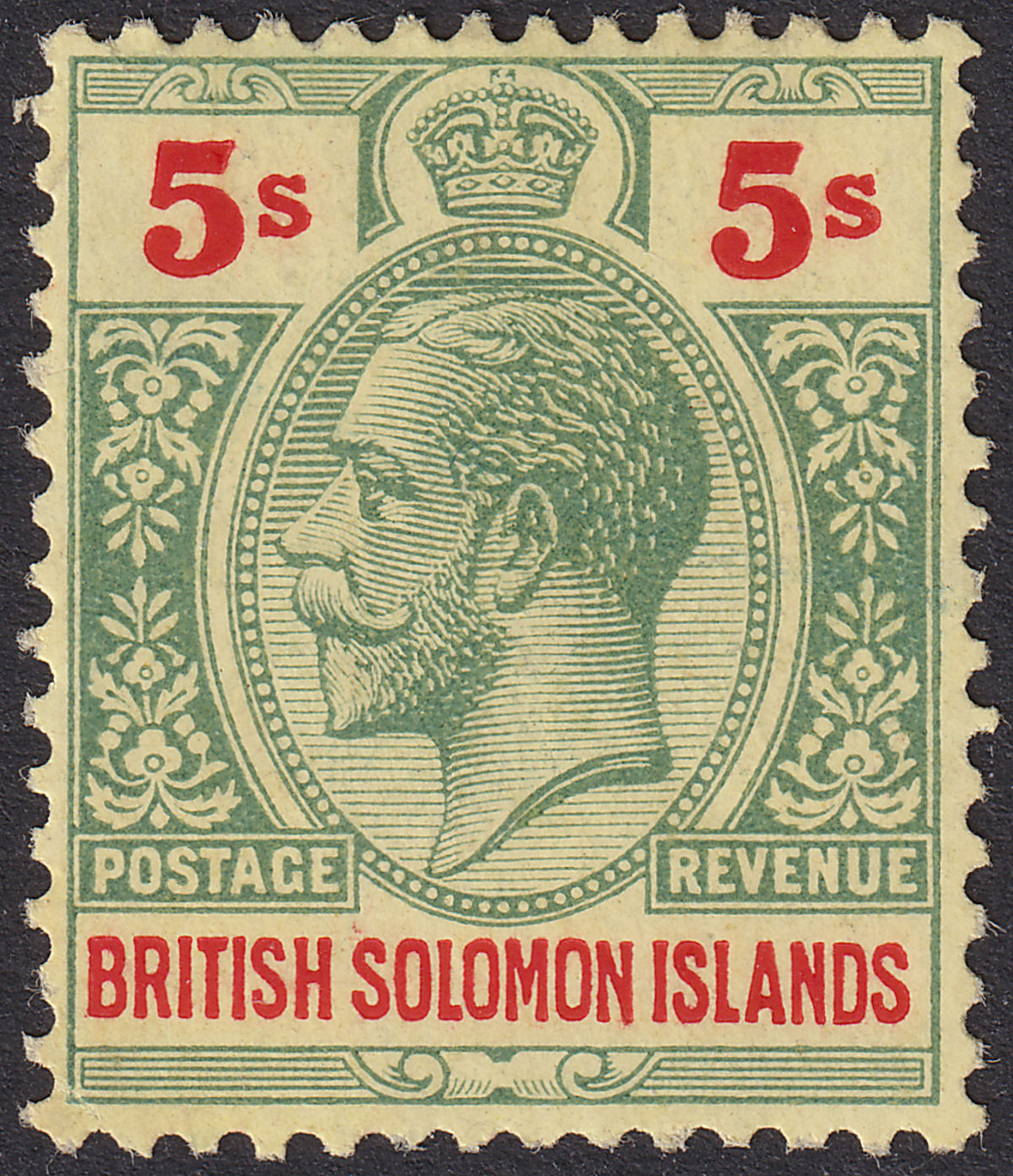 British Solomon Islands 1927 KGV 5sh Green and Red on Pale Yellow Mint SG51 c£60