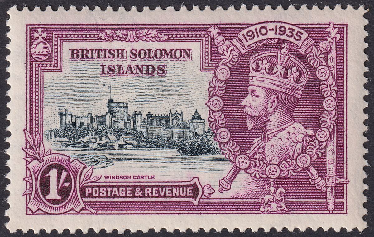 British Solomon Is 1935 KGV Silver Jubilee 1sh Dot by Flagstaff Mint SG56h c£425
