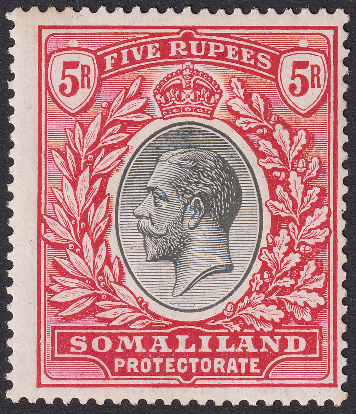 Somaliland Protectorate 1921 KGV 5r Black and Scarlet Mint SG85 cat £100