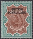 Click for more photos and details British Somaliland 1903 QV Opt Top 3r Brown and Green Mint SG12 cat £35