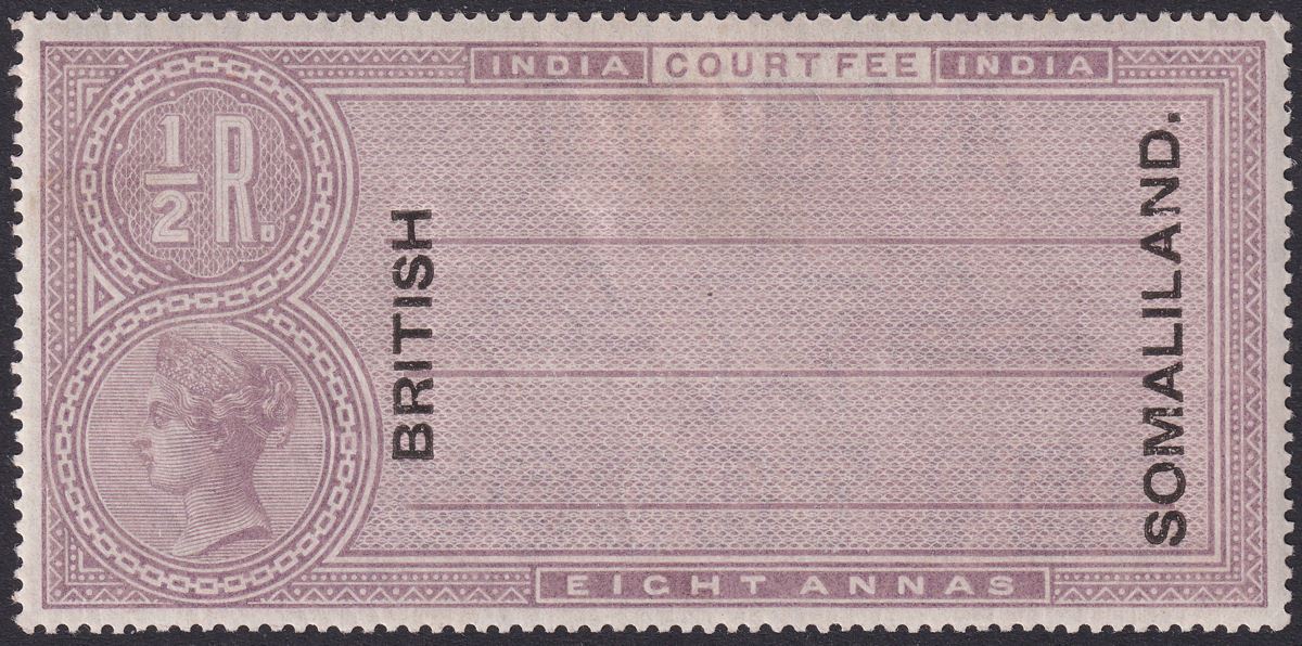 British Somaliland 1901 QV Opt India Court Fee Revenue Stamp 8a Lilac Mint BF5A
