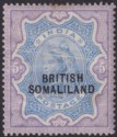 Click for more photos and details British Somaliland 1903 QV Opt Bottom 5r Ultramarine + Violet Mint SG24 CREASES