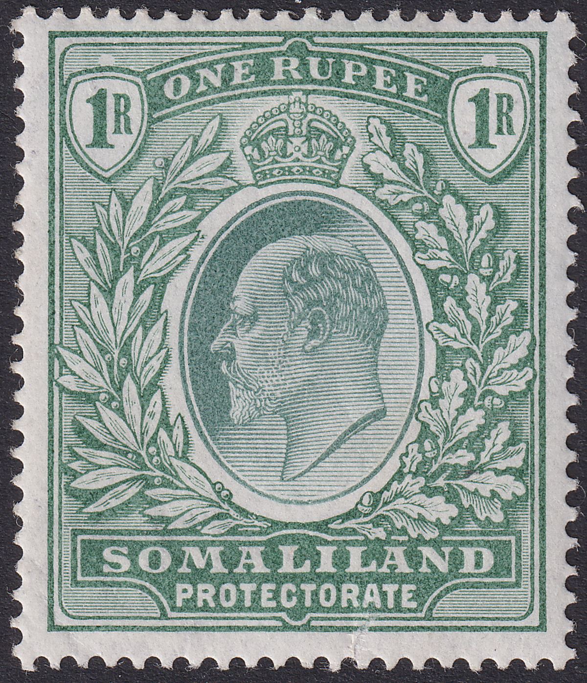 Somaliland Protectorate 1904 KEVII 1r Green Mint SG41 cat £28 with TEAR