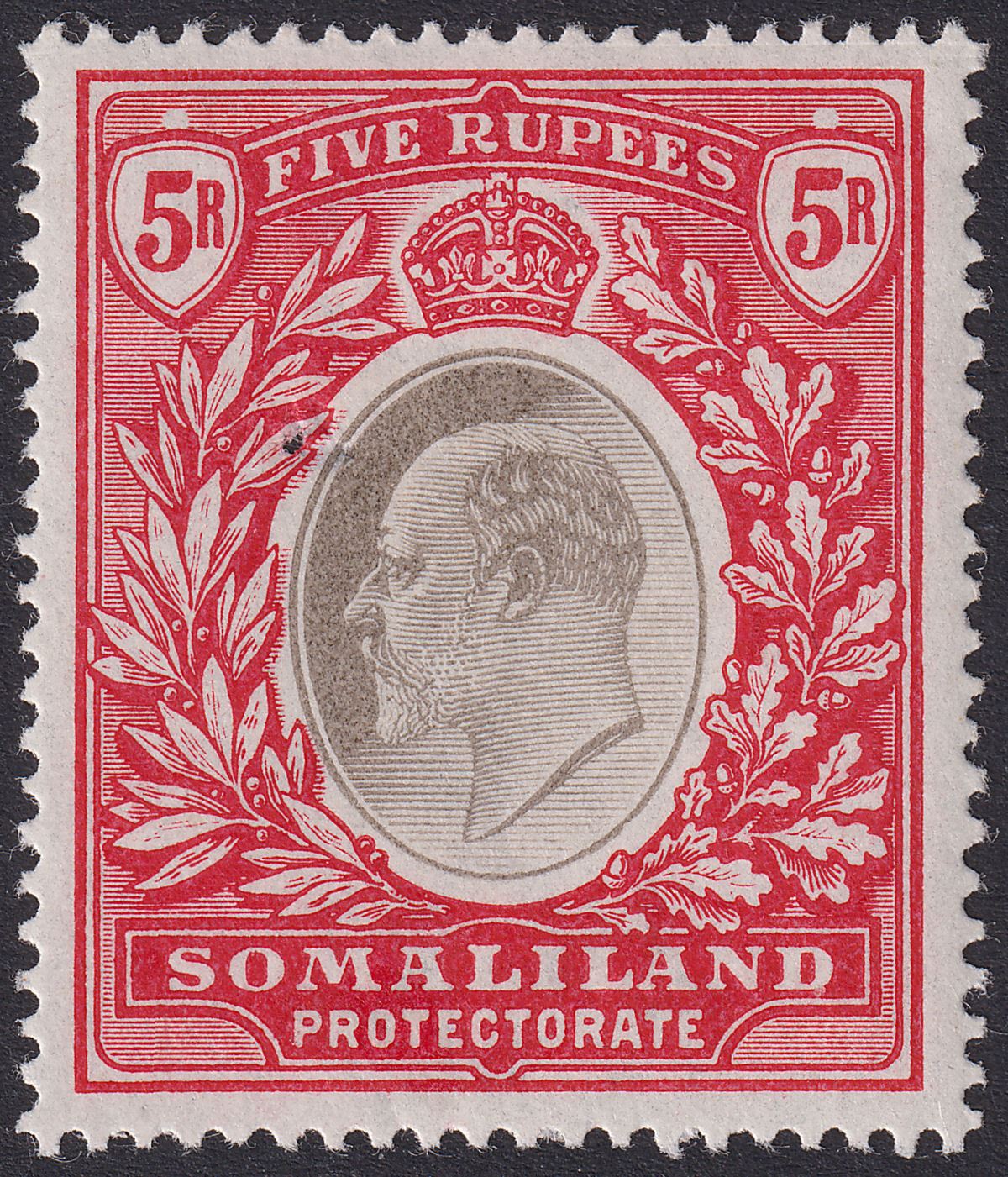 Somaliland Protectorate 1904 KEVII 5r Grey-Black and Red Mint SG44 with PINHOLES