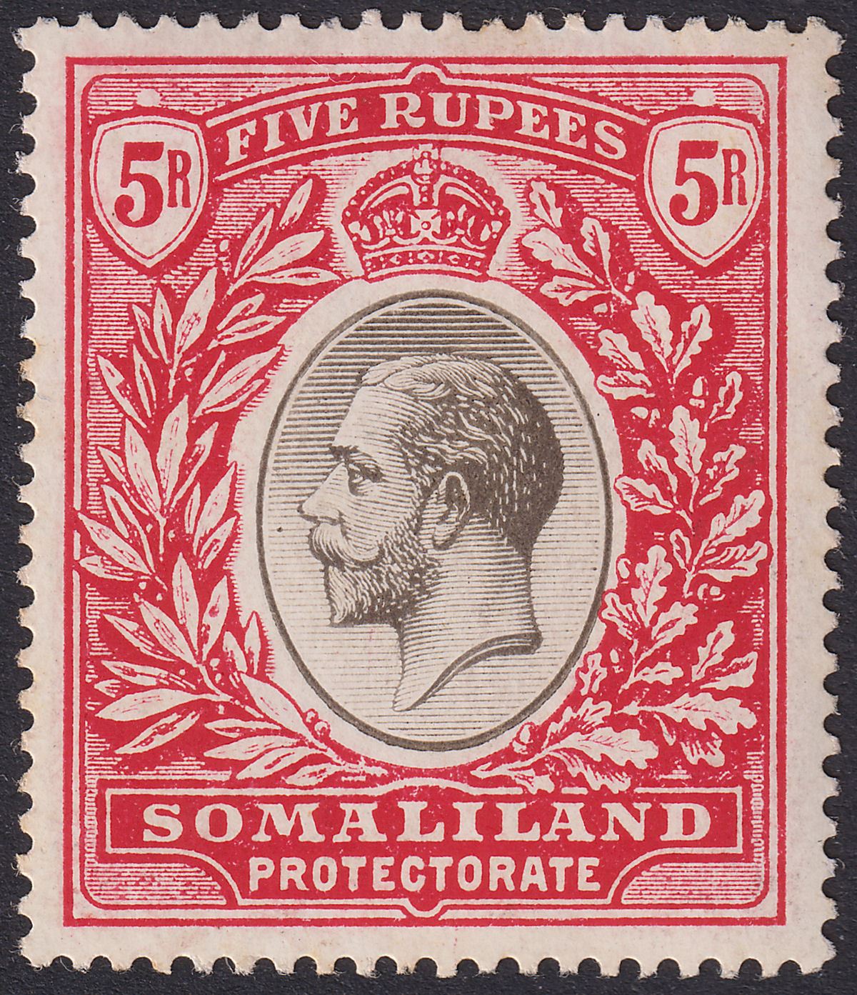 Somaliland Protectorate 1919 KGV 5r Black and Scarlet Mint SG72 cat £110