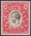 Click for more photos and details Somaliland Protectorate 1919 KGV 5r Black and Scarlet Mint SG72 cat £110