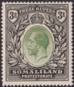 Click for more photos and details Somaliland Protectorate 1921 KGV 3r Dull Green and Black Mint SG84 cat £65