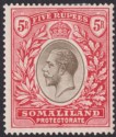 Click for more photos and details Somaliland Protectorate 1921 KGV 5r Black and Scarlet Mint SG85 cat £100