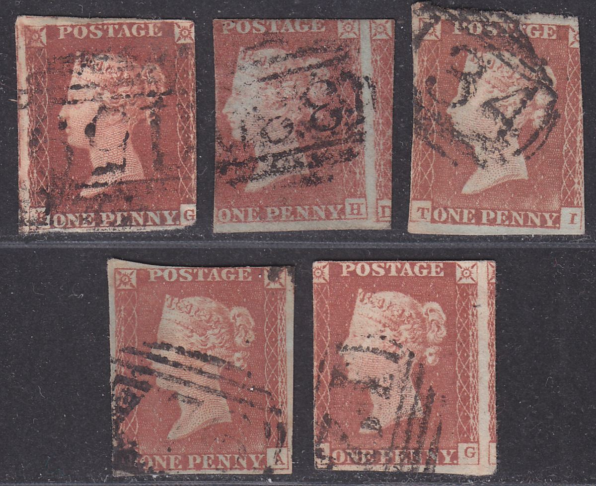 Queen Victoria 1841 1d Red Imperf Selection Used with Numeral Postmarks