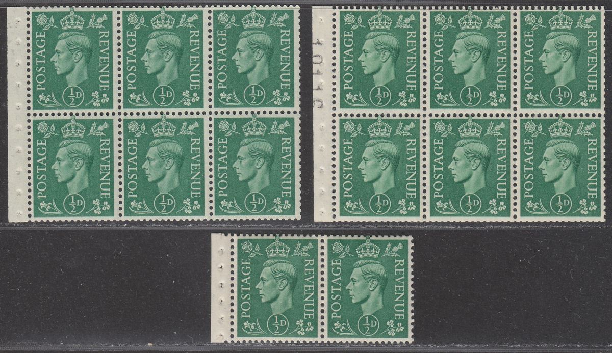King George VI 1941 ½d Pale Green Booklet Panes + Pair inc Wmk Inverted Mint
