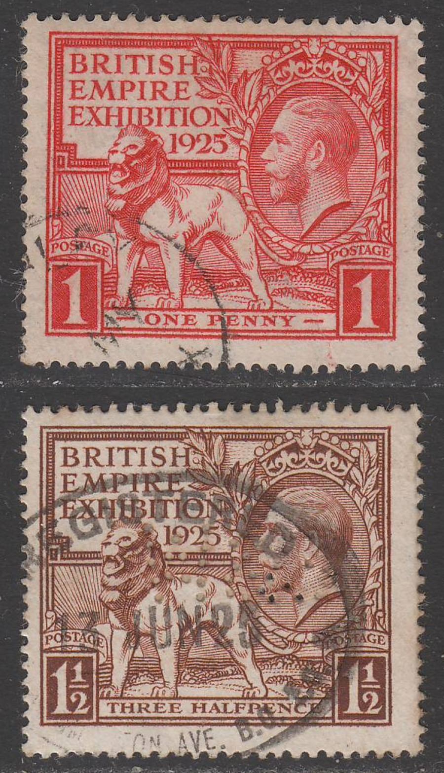 KGV 1925 British Empire Exhibition 1d, 1½d Used SG432-433 cat £100 1d large tear