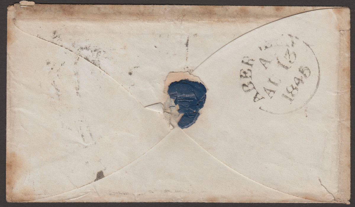 QV 1845 1d Red Imperforate Used on Local Cover with Aberdeen Numeral 1 Postmark