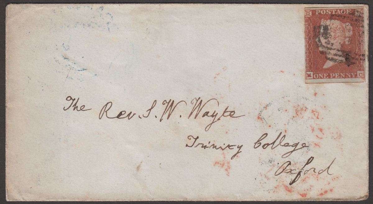 QV 1849 1d Red Imperf Used on Cover Cambridge to Trinity College, Oxford