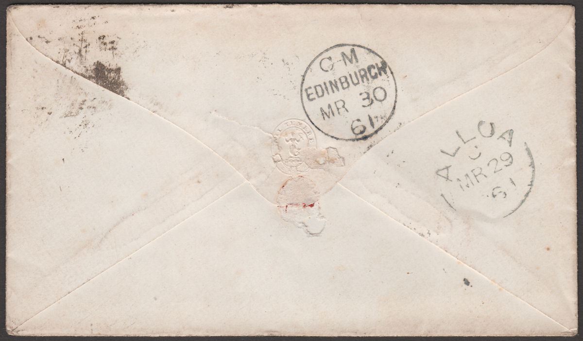 QV 1861 1d Red Stars Used on Cover Alloa to Edinburgh Numeral 7 ...