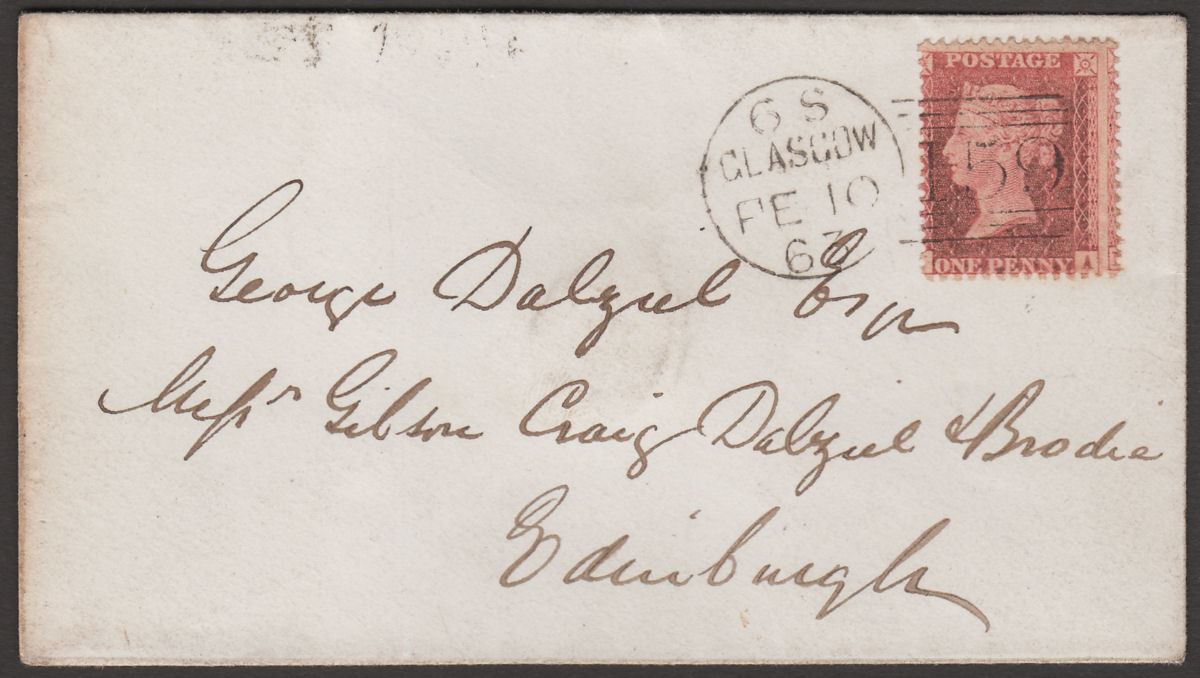 QV 1863 1d Red Stars Used on Cover Glasgow to Edinburgh