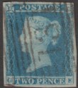 Click for more photos and details Queen Victoria 1841 2d Blue Lines Used Letter GE with Four Margins but tear