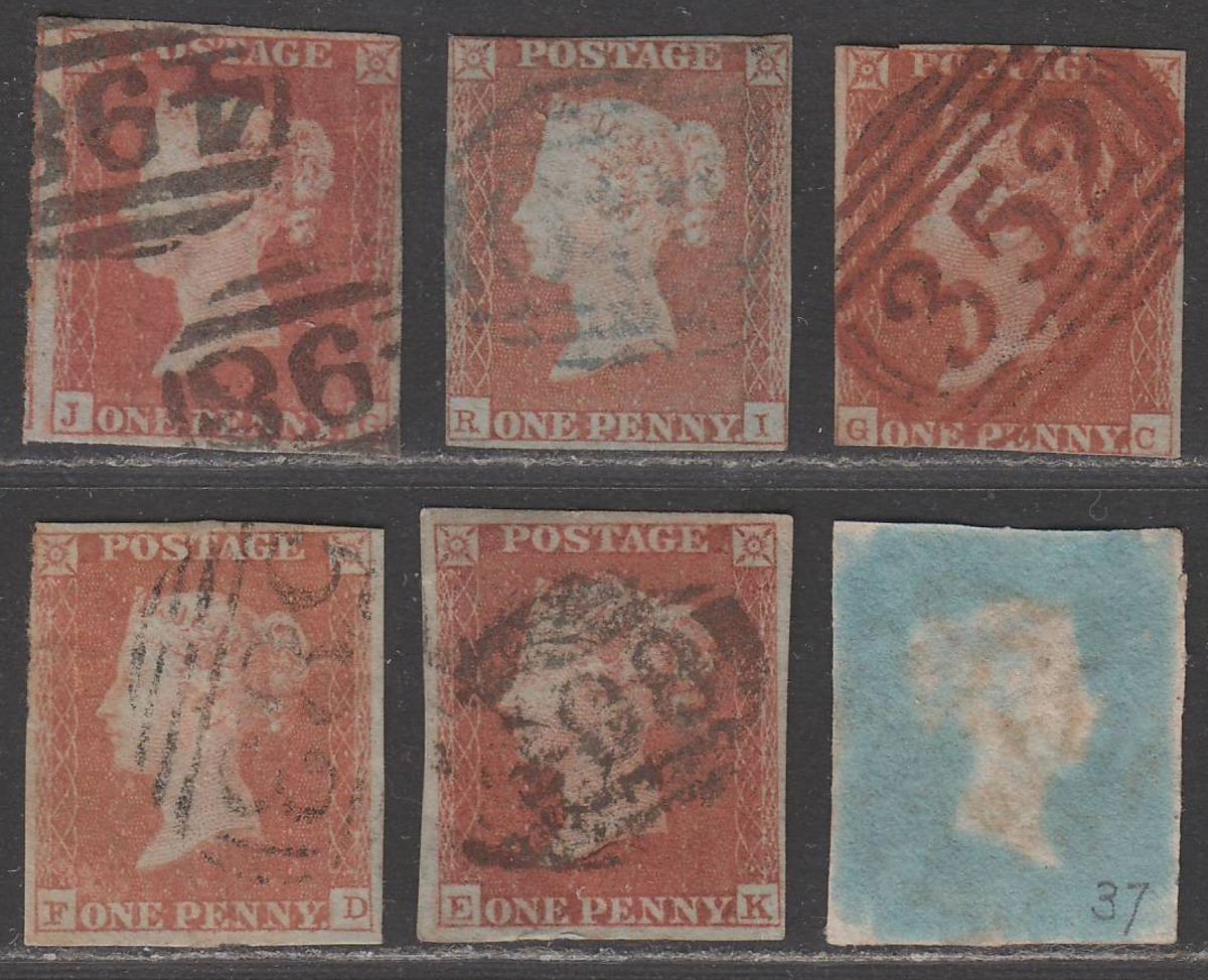 Queen Victoria 1841 1d Red Stars Imperf Selection Used inc Ivory Head Postmarks