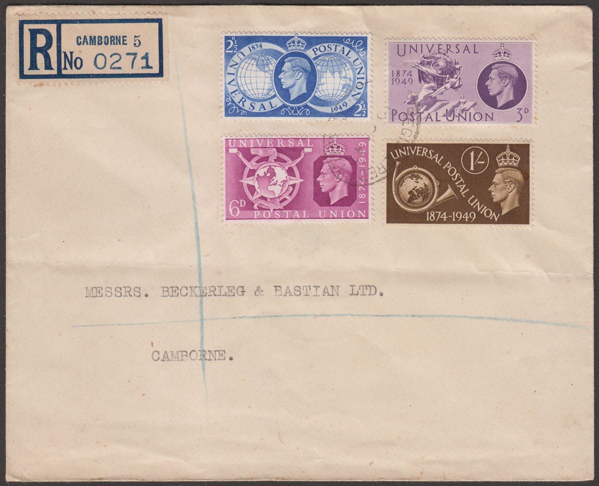 King George VI 1949 UPU Set Used on Registered First Day Cover