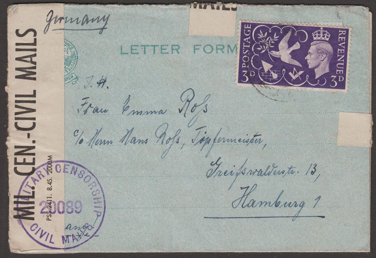 KGVI 1946 Prisoner of War POW 3d Letter Form to Germany with Military Censor