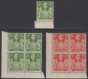 Click for more photos and details King George VI 1939 2sh6d Yellow-Green, 5sh Red Blocks Mint SG476-477 cat £155